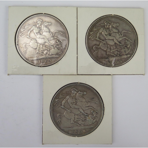 806 - Three Victorian Silver Crowns _ 1889, 1898 & 1900