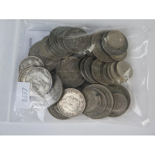 816 - A Selection of .50 Silver and later Coins including two shillings, shillings, sixpences and threepen... 