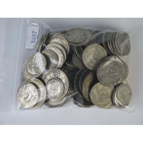 817 - A Collection of .50 Silver Coins including florins, sixpences and threepences, c. 713g