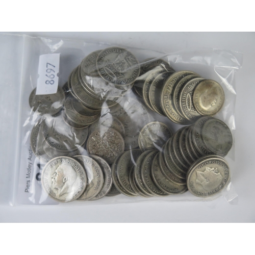 819 - A Collection of .50 Silver Coins including florins, shillings, sixpences and threepences, 296g