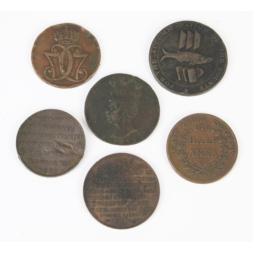 822 - A Collection of Copper Tokens, Coins and Medallions including 1811 Cornish Penny, 1788 Barbadoes (si... 