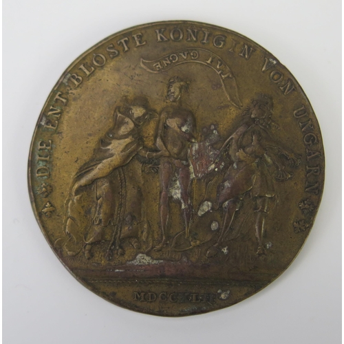 832 - Austria Kingdom of Bohemia Humiliation of Marie-Therese Medallion, 1745, 44mm