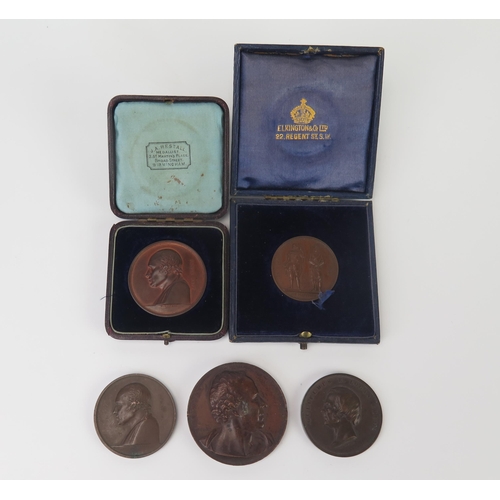 832A - After J S Wyon and others five assorted commemorative medallions, two cased. (5).