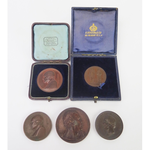 832A - After J S Wyon and others five assorted commemorative medallions, two cased. (5).