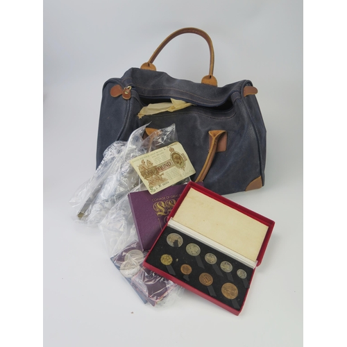 833 - A Bag of Commemorative Crowns and other Coins including 1950 nine coin set (boxed) and 1970 coin set... 