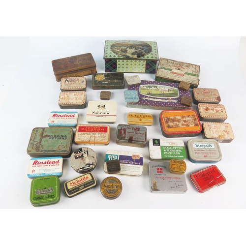 904 - A collection of thirty four assorted advertising tins, including tobacco, medical and others