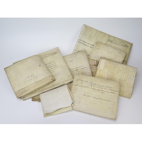 908 - A collection of 18th century and later indentures, assignments, and mortgages.