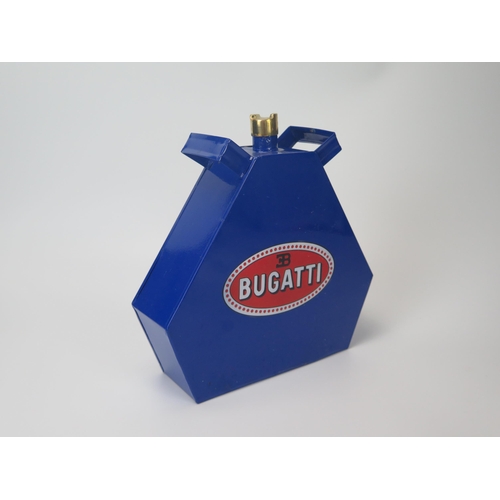 914 - A repainted replica Bugatti petrol can with brass can, 24cm high.