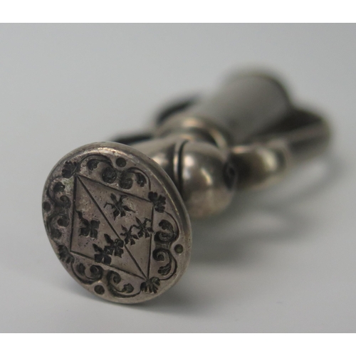 919 - An 18th century steel triple matrix seal on scroll suspension, contained in a shagreen case, togethe... 