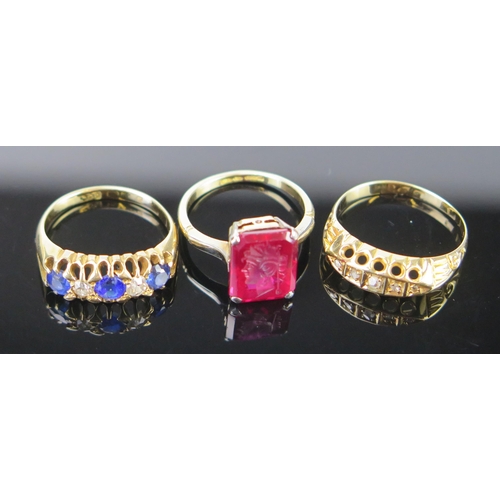 95 - An 18ct Gold and Synthetic Ruby? Seal Ring decorated with a classical silhouette of a lady's head in... 