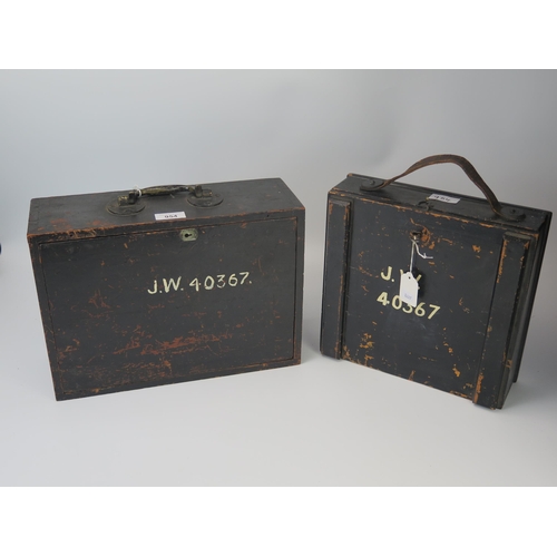 954 - Two painted wood War Department style tool boxes, containing assorted tools and accessories.