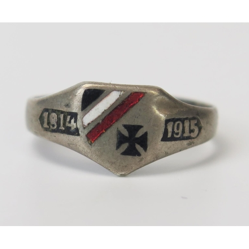 967 - A German WWI silver and enamel patriotic ring 1914-1915.