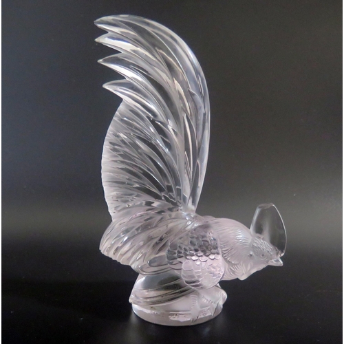 1288 - A Lalique glass car mascot 'Coq Nain': the frosted body in the form of a cockerel with tail raised, ... 