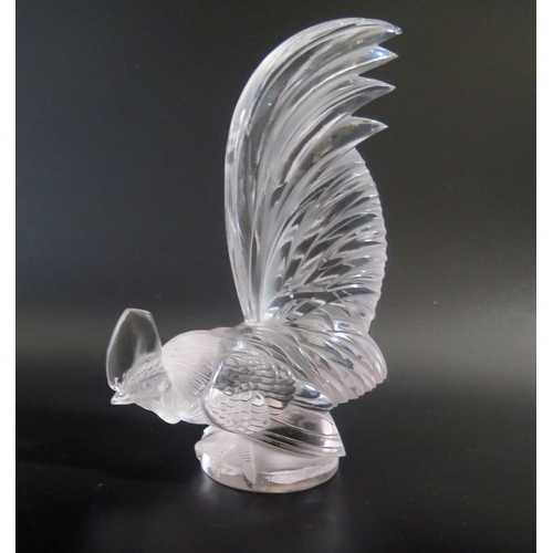 1288 - A Lalique glass car mascot 'Coq Nain': the frosted body in the form of a cockerel with tail raised, ... 