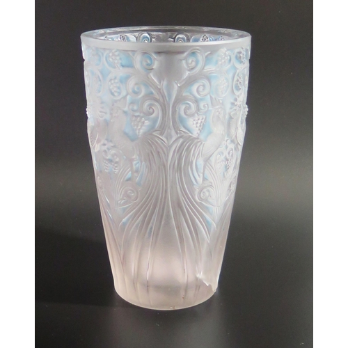 1291 - A Lalique vase, decorated with exotic cockerels, grapes and vine leaves, signed Lalique, internal cr... 