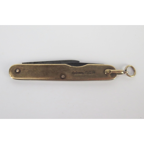 847 - A 9ct gold and steel framed folding penknife, inscribed.