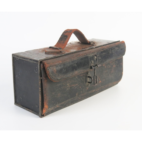 955 - A 1939 period Air Ministry leather and metal tool box, with leather handle, 27cm long.