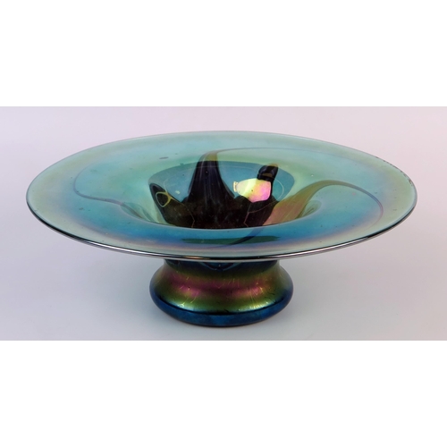 1283A - Heron Glass, a variegated vaseline and green glass dish, with swirled stellar decoration, marked to ... 