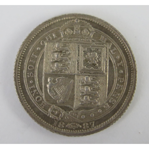 884 - Two Victorian Silver Shillings and 1887  Victorian Silver Sixpence 1887