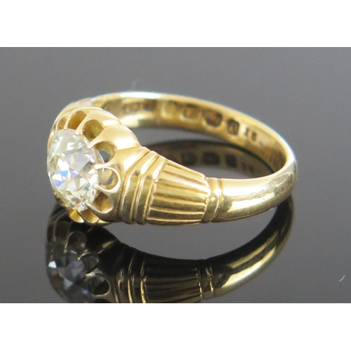 64 - A Fine Victorian Gent's 18ct Gold and Diamond Solitaire Ring, c. 7.3mm diam. x 4.8mm stone, Birmingh... 