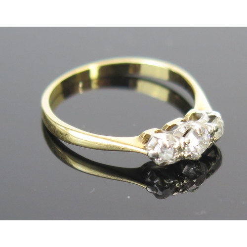 104 - An Old Cut Diamond Three Stone Ring, largest diamond c. 3.7mm, size L, 2g. Insurance valuation from ... 