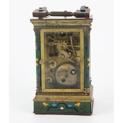 1307 - A Chinese champleve enamel and brass carriage clock, the movement with lever platform escapement, pu... 