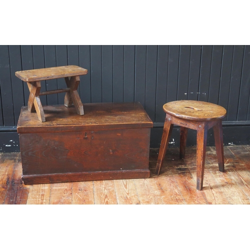 1327 - A 19th century oak and elm blanket box of plain rectangular form, 73cm wide, an elm rectangular foot... 