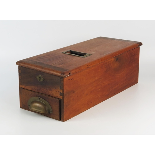 1338 - A mahogany cash till with single drawer and hinged lid, 46cm long.