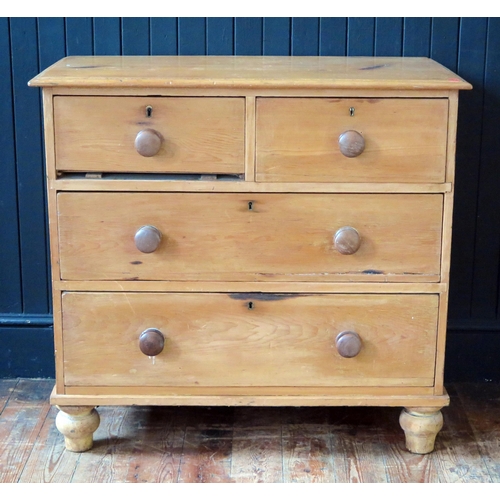 1339 - A Victorian pine rectangular chest containing two short and two long drawers, raised on turned legs,... 