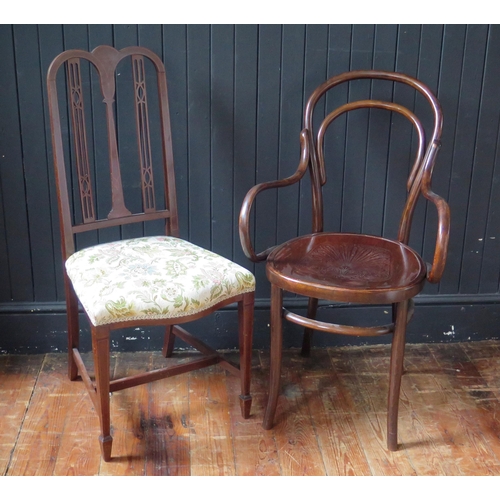 1344 - A late Victorian bentwood chair, with hoop backs, solid seat, on swept legs, together with an Edward... 