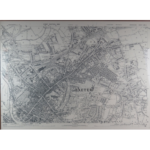 1372 - A facsimile monochrome Ordnance Survey map of the City of Exeter. in 1890, framed and glazed. 72 x10... 