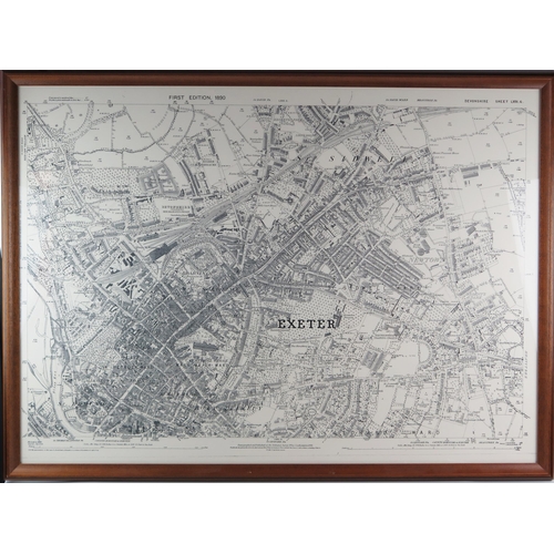 1372 - A facsimile monochrome Ordnance Survey map of the City of Exeter. in 1890, framed and glazed. 72 x10... 