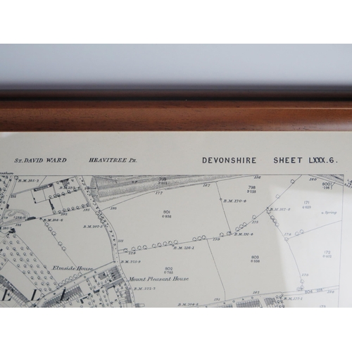 1372 - A facsimile monochrome Ordnance Survey map of the City of Exeter. in 1890, framed and glazed. 72 x10... 