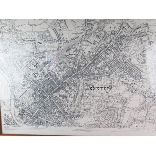 1372 - A facsimile monochrome Ordnance Survey map of the City of Exeter. in 1890, framed and glazed. 72 x10... 