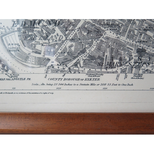 1372 - A facsimile monochrome Ordnance Survey map of the City of Exeter. in 1890, framed and glazed. 72 x10... 