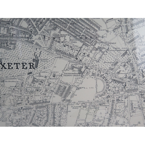 1372 - A facsimile monochrome Ordnance Survey map of the City of Exeter. in 1890, framed and glazed. 72 x10... 