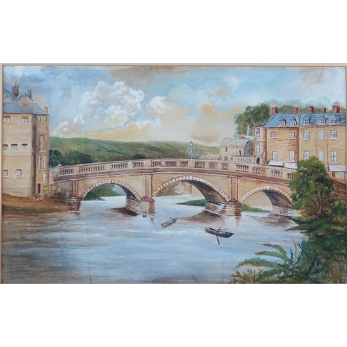 1375 - Victorian primitive school, Exe Bridge Exeter, watercolour, circa 1870, mounted, framed and glazed, ... 