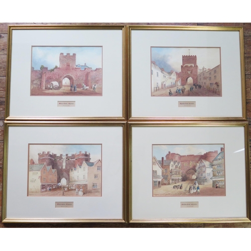 1379 - George Townsend (1813-1894) a set of four watercolours, North Gate, South Gate, West Gate and East G... 