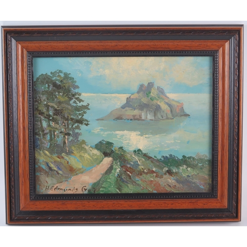 1380 - Harry Edmunds Crute (1888-1975) Thatchers Rock off Torquay, oil on board, signed, undated and framed... 