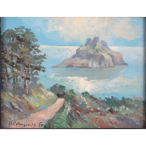 1380 - Harry Edmunds Crute (1888-1975) Thatchers Rock off Torquay, oil on board, signed, undated and framed... 