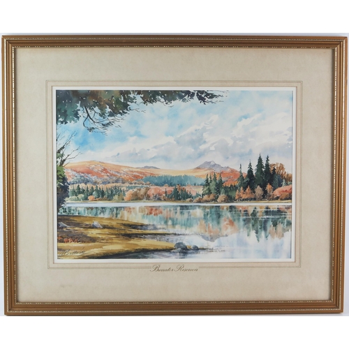 1382 - Ray Balkwill (Exmouth artist), Burrator Reservoir, watercolour, 53x43cm including glazed frame