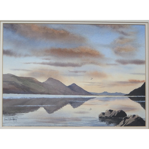 1387 - Paul Purday (B.1945) 'Bassenthwaite Lake, Cumbria' watercolour, together with another 'Highland Even... 