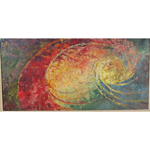 1394 - 20th century school.
abstract sun spiral, oil on canvas, unsigned and undated, 45 x 90cm.