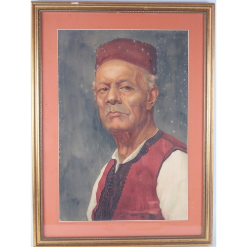 1404 - Portrait of a Turkish Gentleman, watercolour, dated in pencil July 14, framed & glazed, 69x51cm