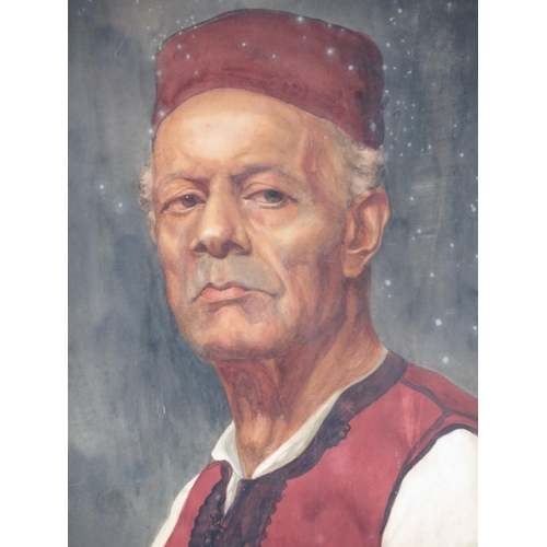 1404 - Portrait of a Turkish Gentleman, watercolour, dated in pencil July 14, framed & glazed, 69x51cm