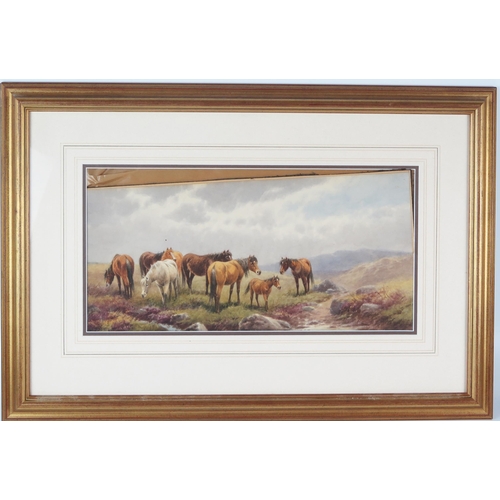 1405 - Thomas Rowden (British 1842-1926), Ponies at Taw Marsh (inscribed on the back), watercolour, 61.5x42... 