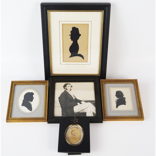 1416 - A Victorian Silhouette of Charlotte Annie Hudson, pen and ink portrait of Colonel Thomas Young, two ... 