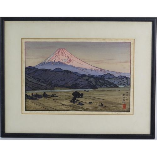 1419 - Toshi Yoshida, Mt. Fuji from Ohito in the Morning, pencil signed and dated 1962, woodblock print, fr... 