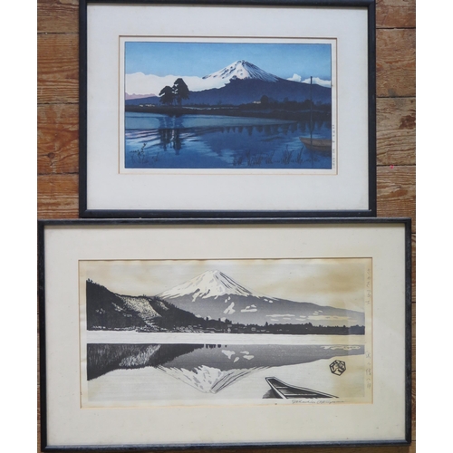 1420 - Gihachiro Okuyama,  Mt. Fuji, monochrome woodblock print, pencil signed, framed and glazed, 60x38cm ... 