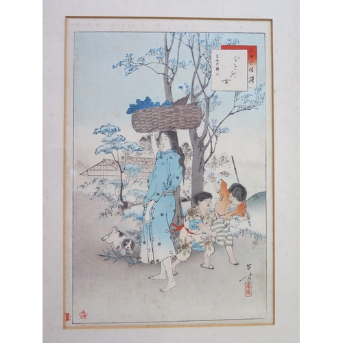 1421 - Maehara Isuke, Akahani Shigekata, Mizuno Toshikata and Hisagionna _ Four woodblock prints framed & g... 